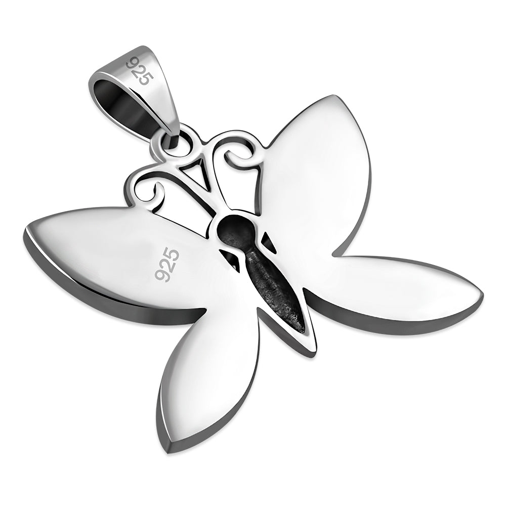 Black Onyx Butterfly Silver Pendant