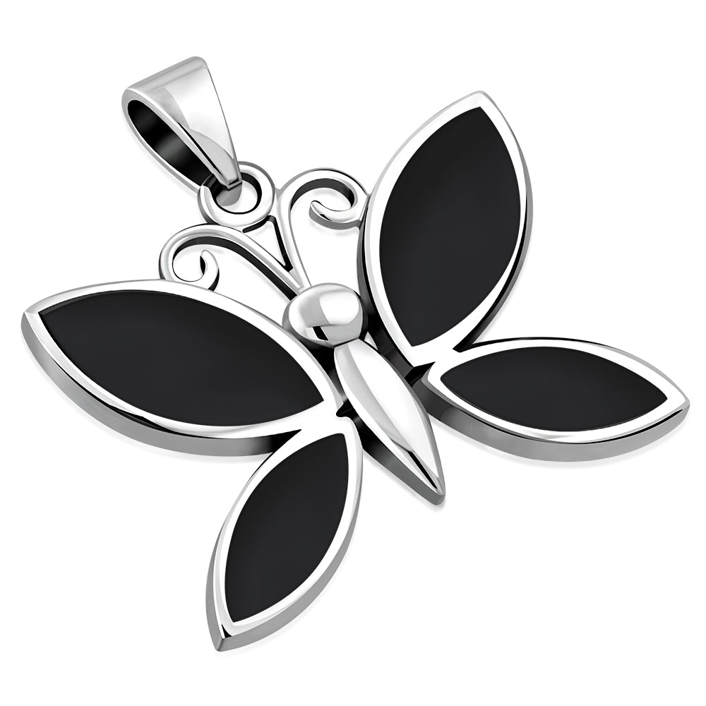 Black Onyx Butterfly Silver Pendant