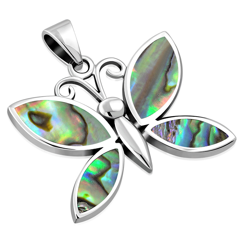 Abalone Shell Butterfly Silver Pendant