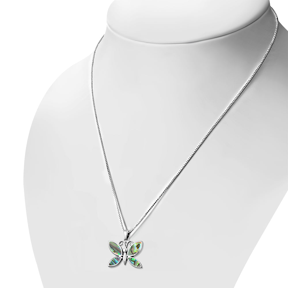 Abalone Shell Butterfly Silver Pendant