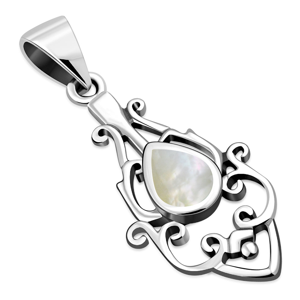 Mother Of Pearl Ethnic Sterling Silver Drop Pendant