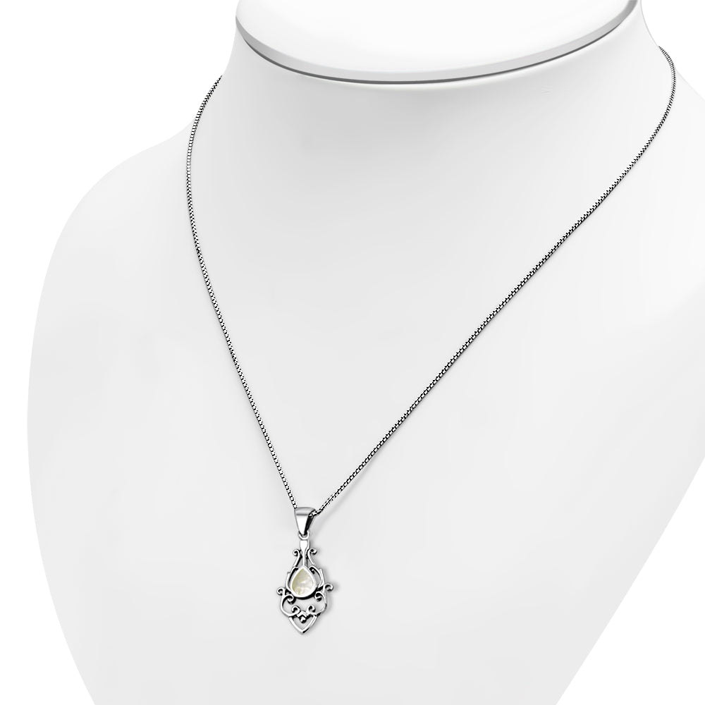 Mother Of Pearl Ethnic Sterling Silver Drop Pendant