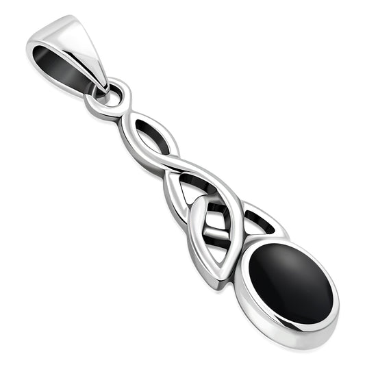 Black Onyx Celtic Trinity Silver Pendant