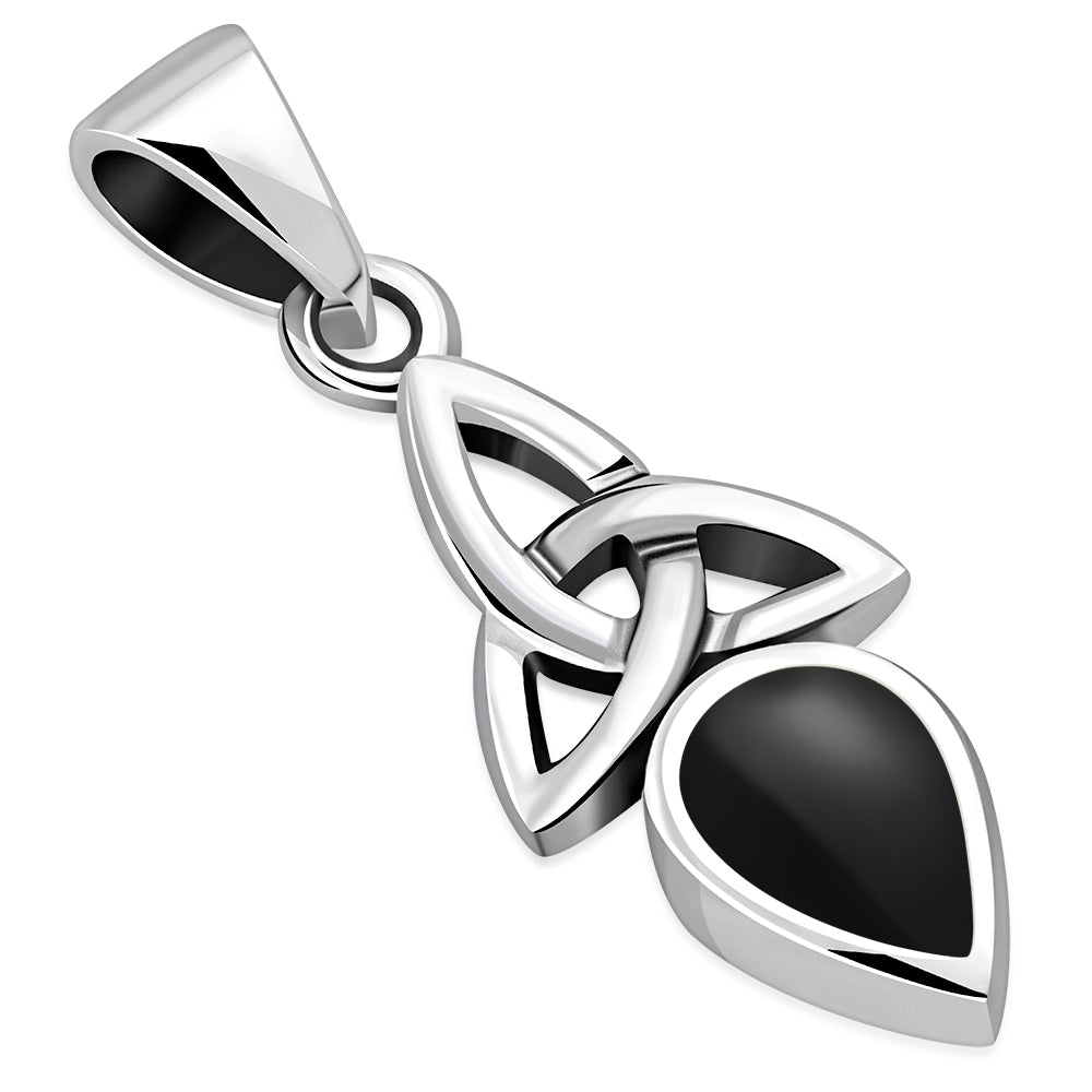 Tiny Black Onyx Celtic Trinity Knot Silver Pendant