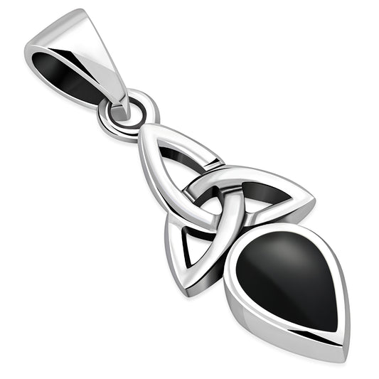 Tiny Black Onyx Celtic Trinity Knot Silver Pendant