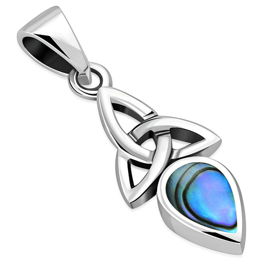 Tiny Abalone Shell Celtic Trinity Knot Silver Pendant
