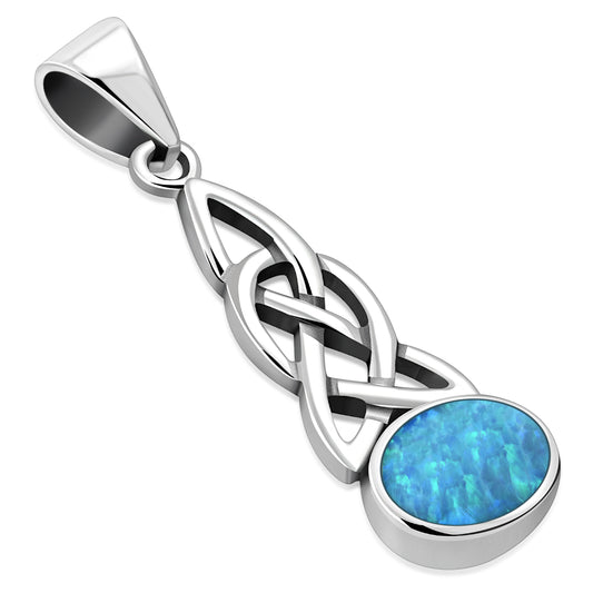 Synthetic Blue Opal Celtic Knot Silver Pendant