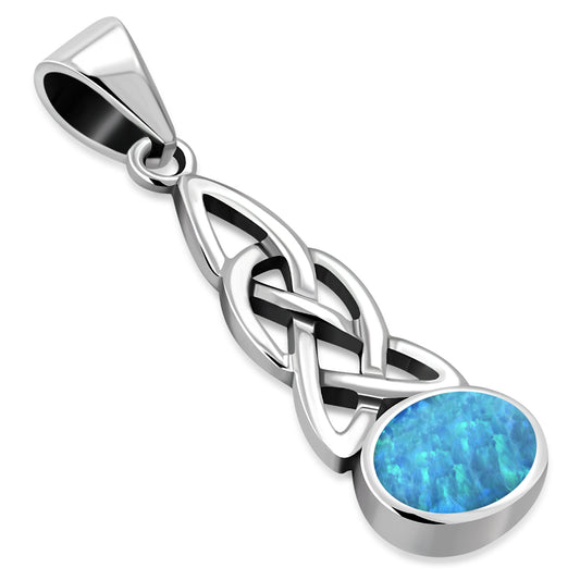 Synthetic Blue Opal Celtic Knot Silver Pendant