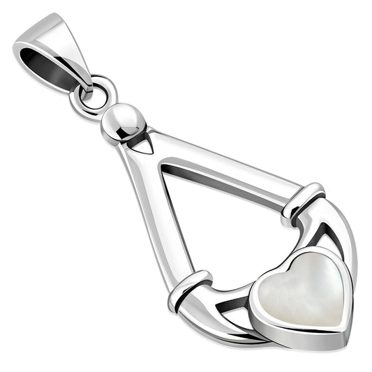 Mother of Pearl Irish Claddagh Silver Pendant