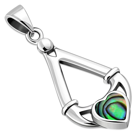 Abalone Shell Irish Claddagh Silver Pendant