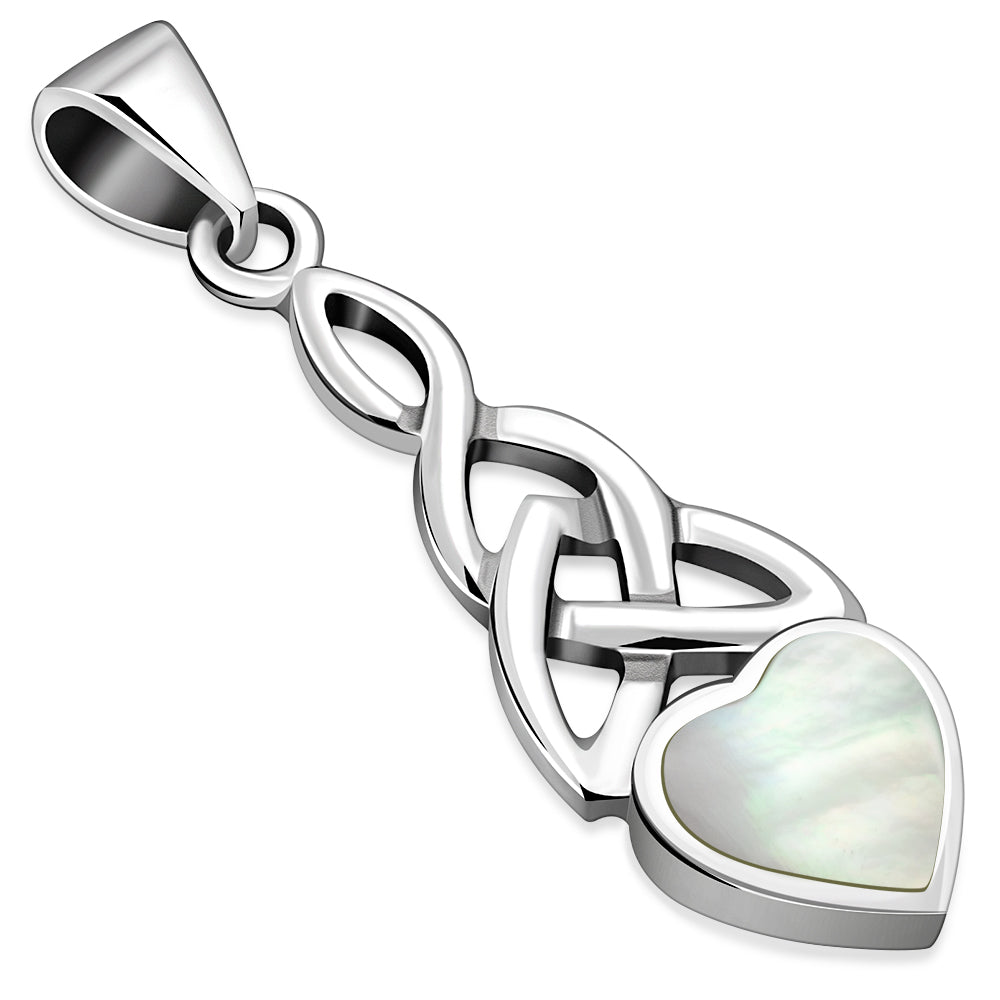Mother of Pearl Heart Celtic Trinity Silver Pendant