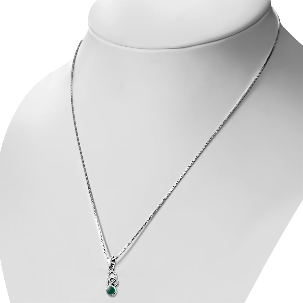Green Agate Celtic Knot Silver Pendant