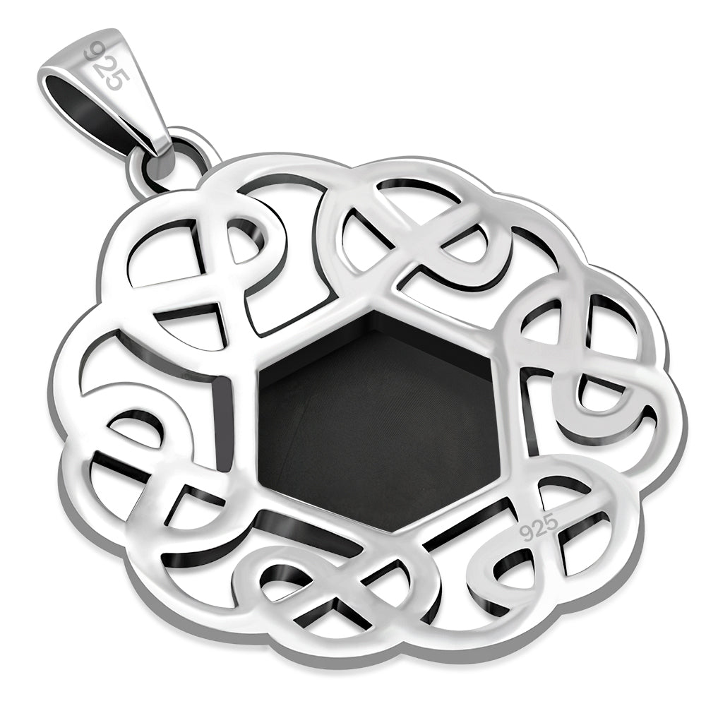 Black Onyx Round Celtic Knot Silver Pendant