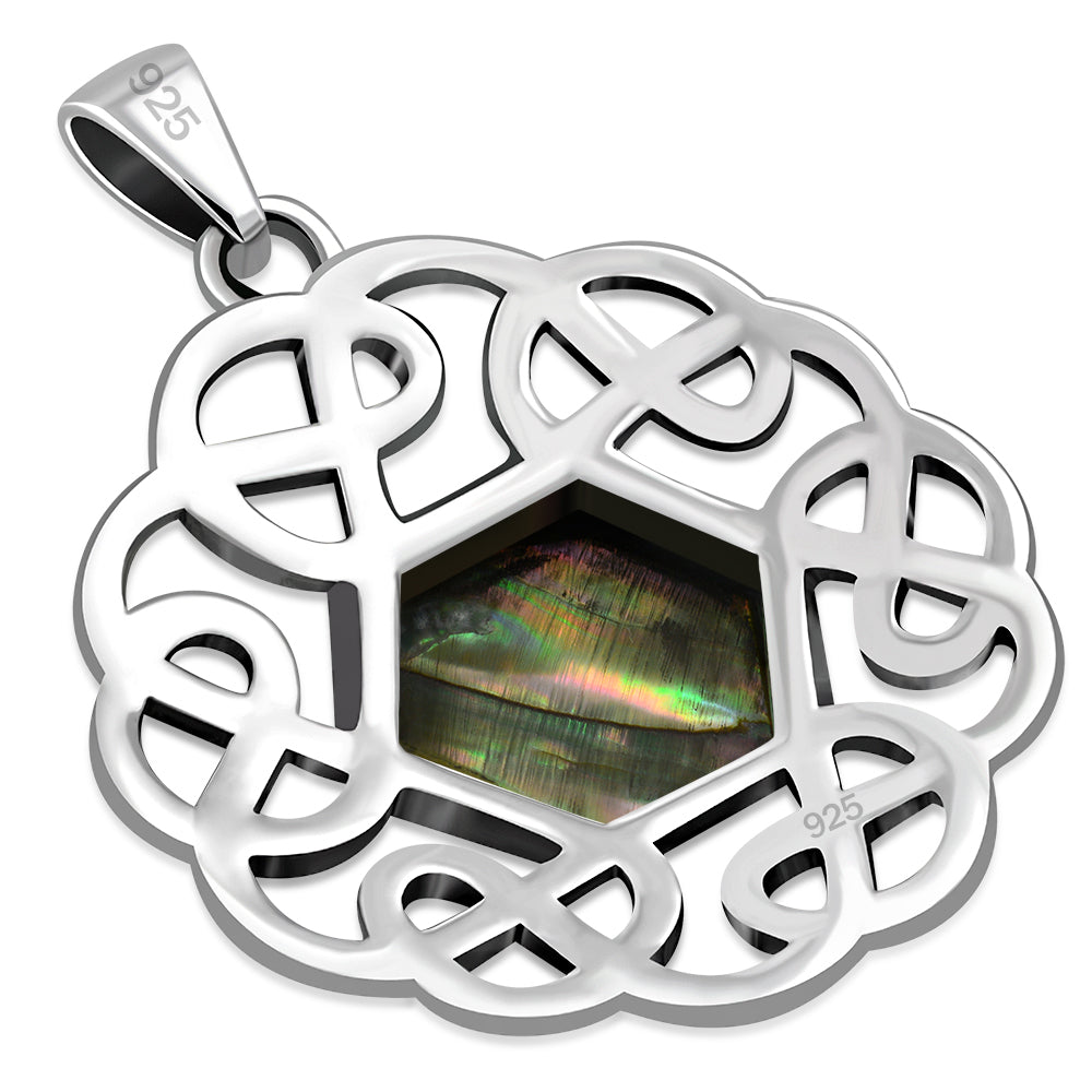 Abalone Shell Round Celtic Knot Silver Pendant