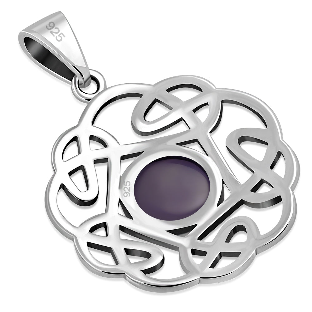Amethyst Stone Round Celtic Knot Silver Pendant