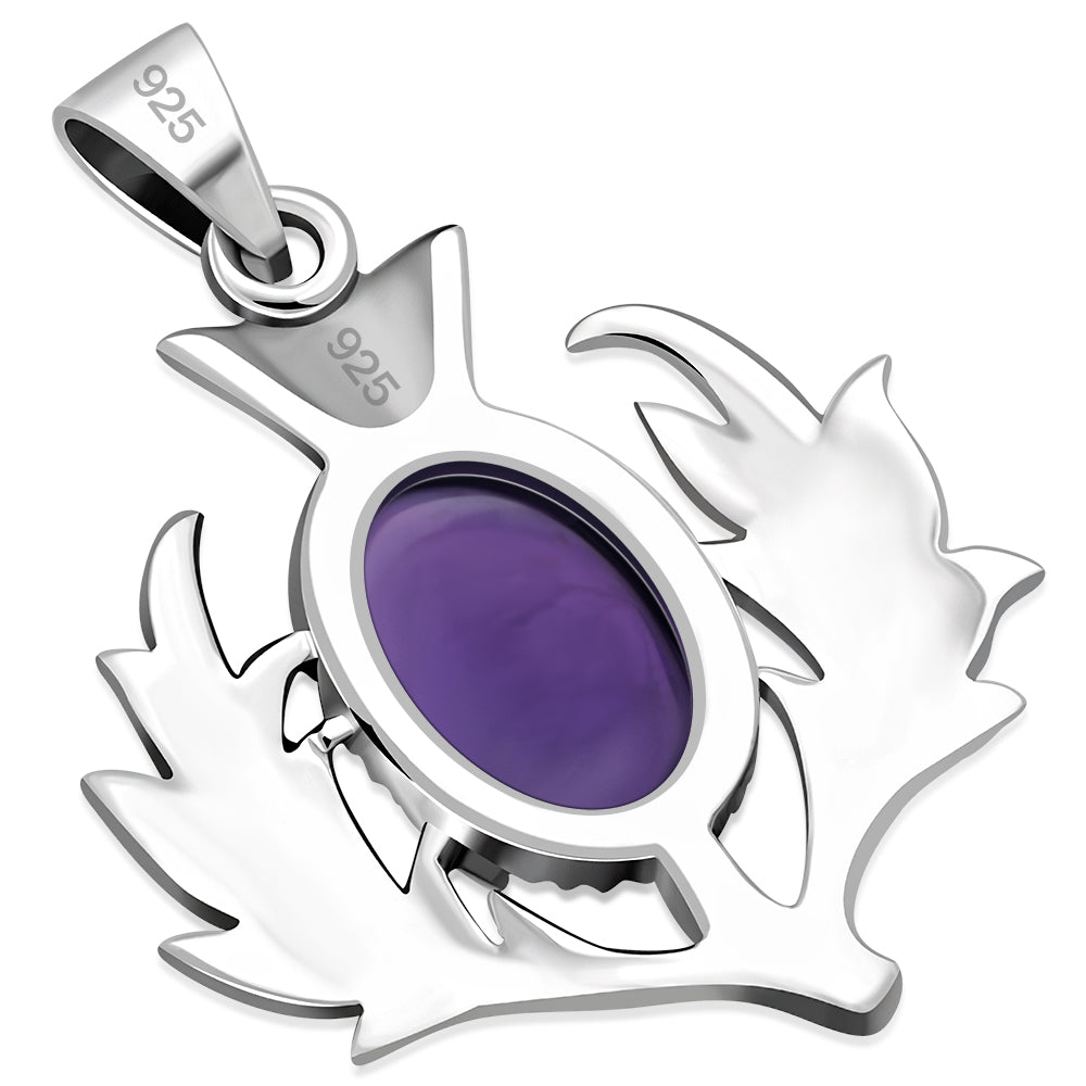Amethyst Stone Thistle Silver Pendant
