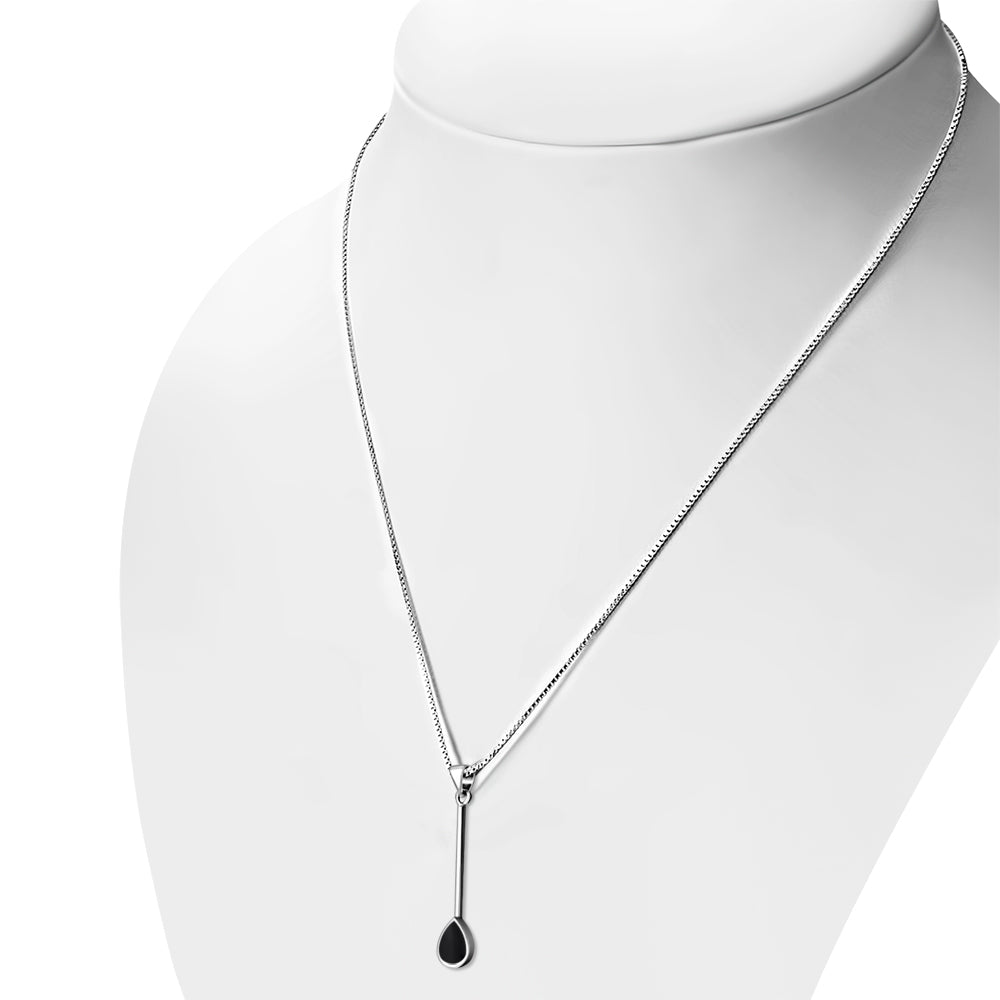 Black Onyx Long Drop Pear Shaped Sterling Silver Pendant