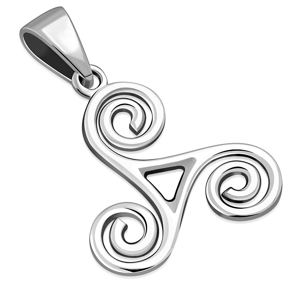 Celtic Triskele Triple Spiral Silver Pendant