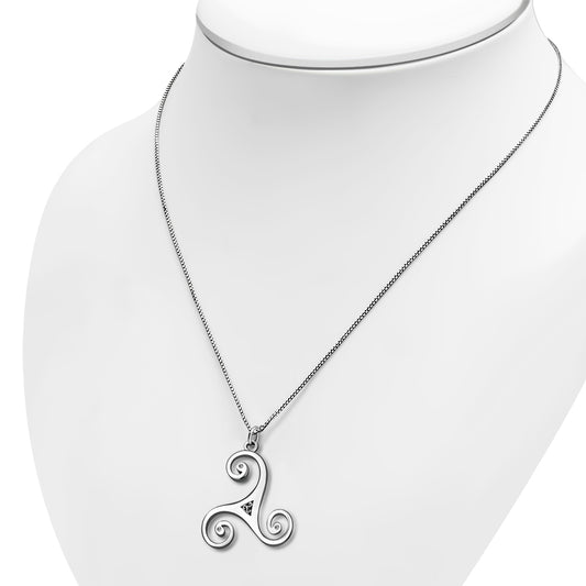 Large Celtic Triskele Triple Spiral Silver Pendant