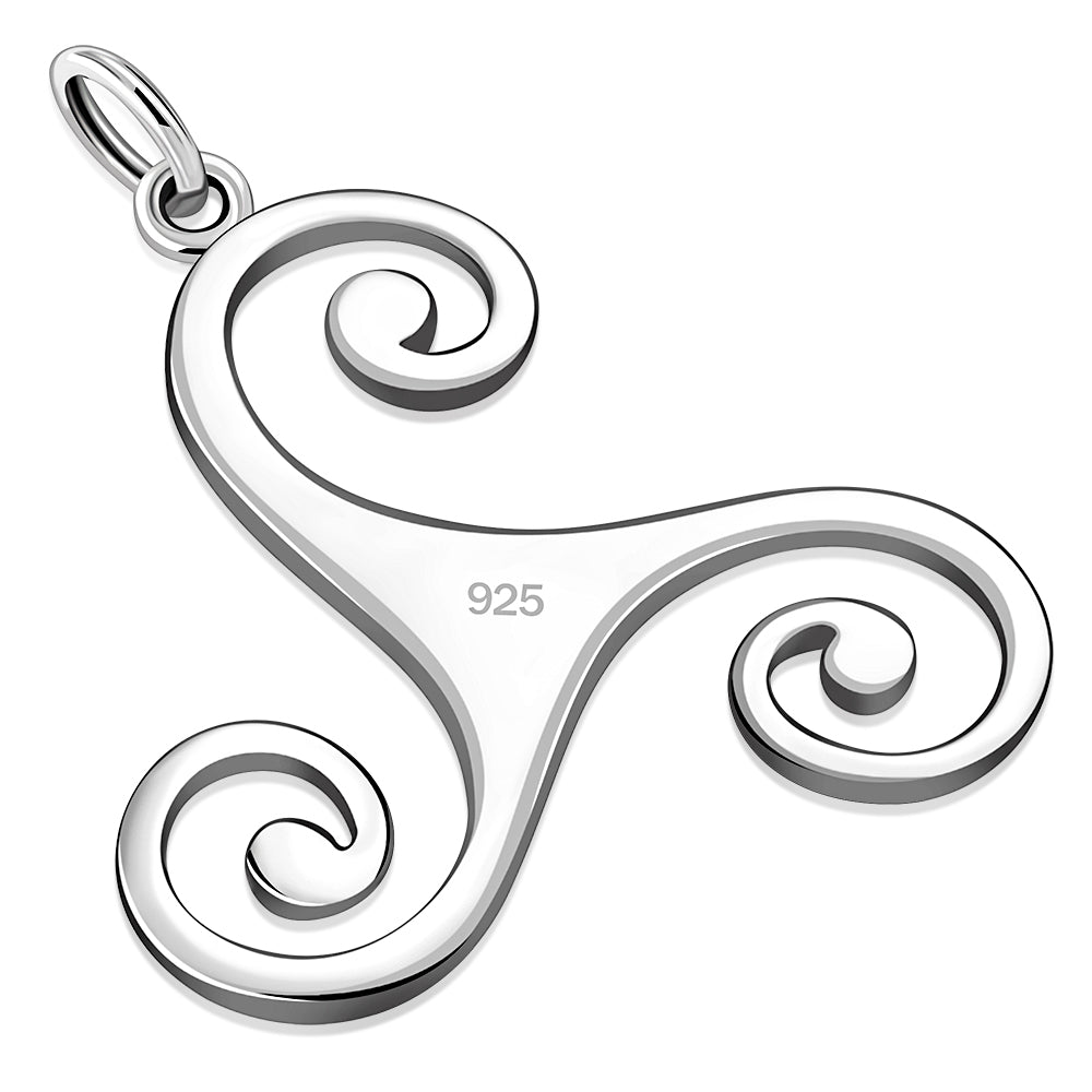 Large Celtic Triskele Triple Spiral Silver Pendant