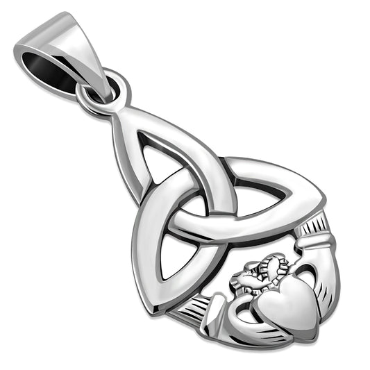 Celtic Trinity and Claddagh Silver Pendant
