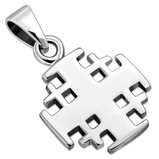 Small Jerusalem Cross Plain Silver Pendant