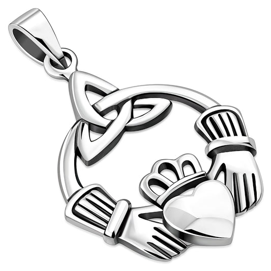 Celtic Trinity Knot Claddagh Silver Pendant