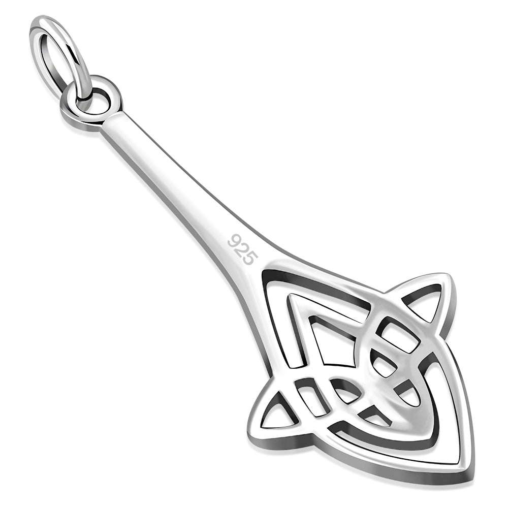 Long Solid Silver Celtic Knot Pendant