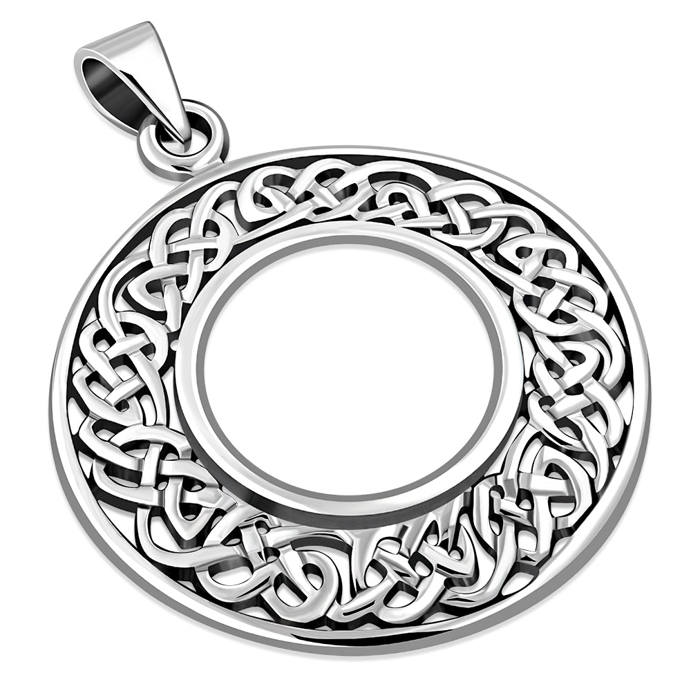 Large Celtic Knot Round Silver Pendant