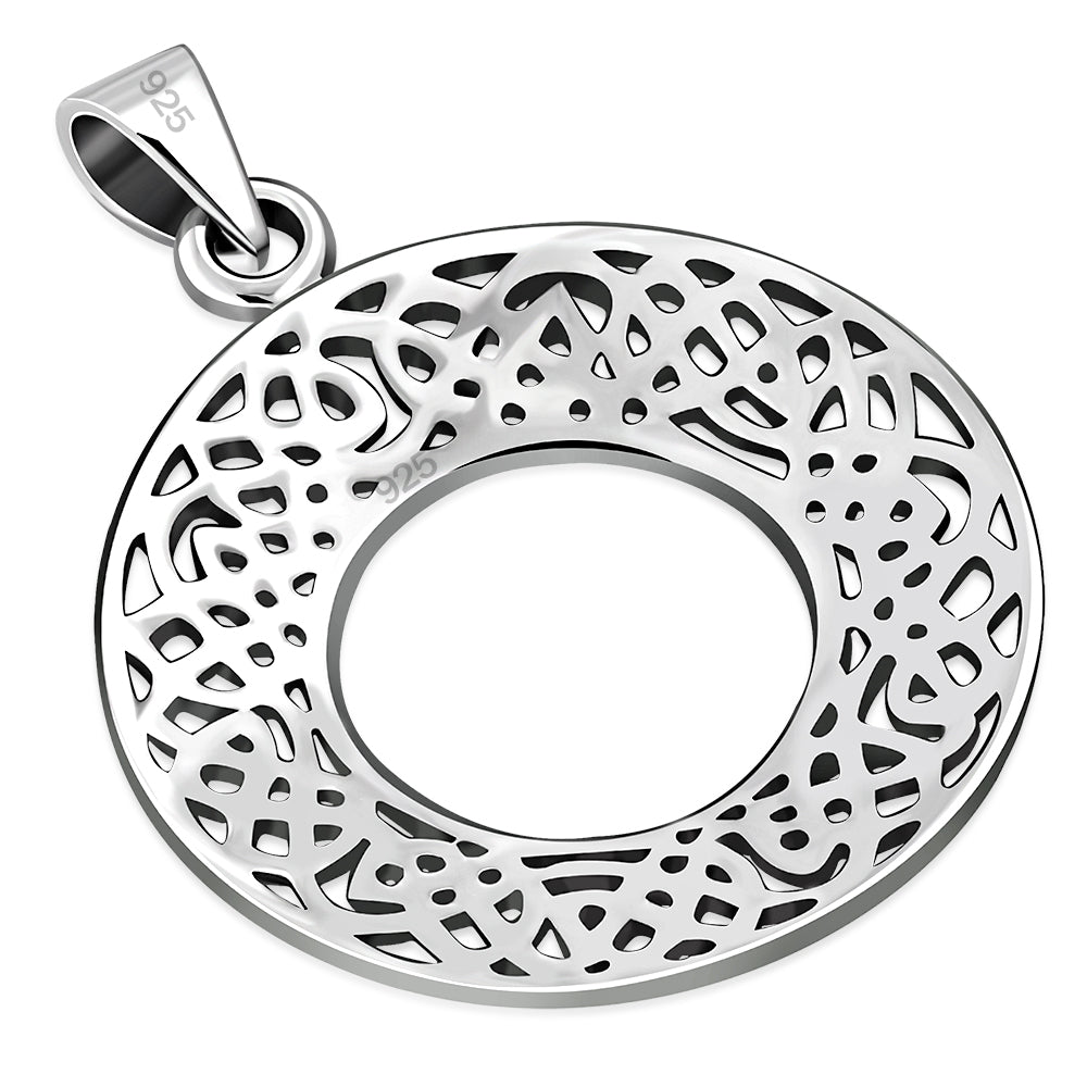 Large Celtic Knot Round Silver Pendant