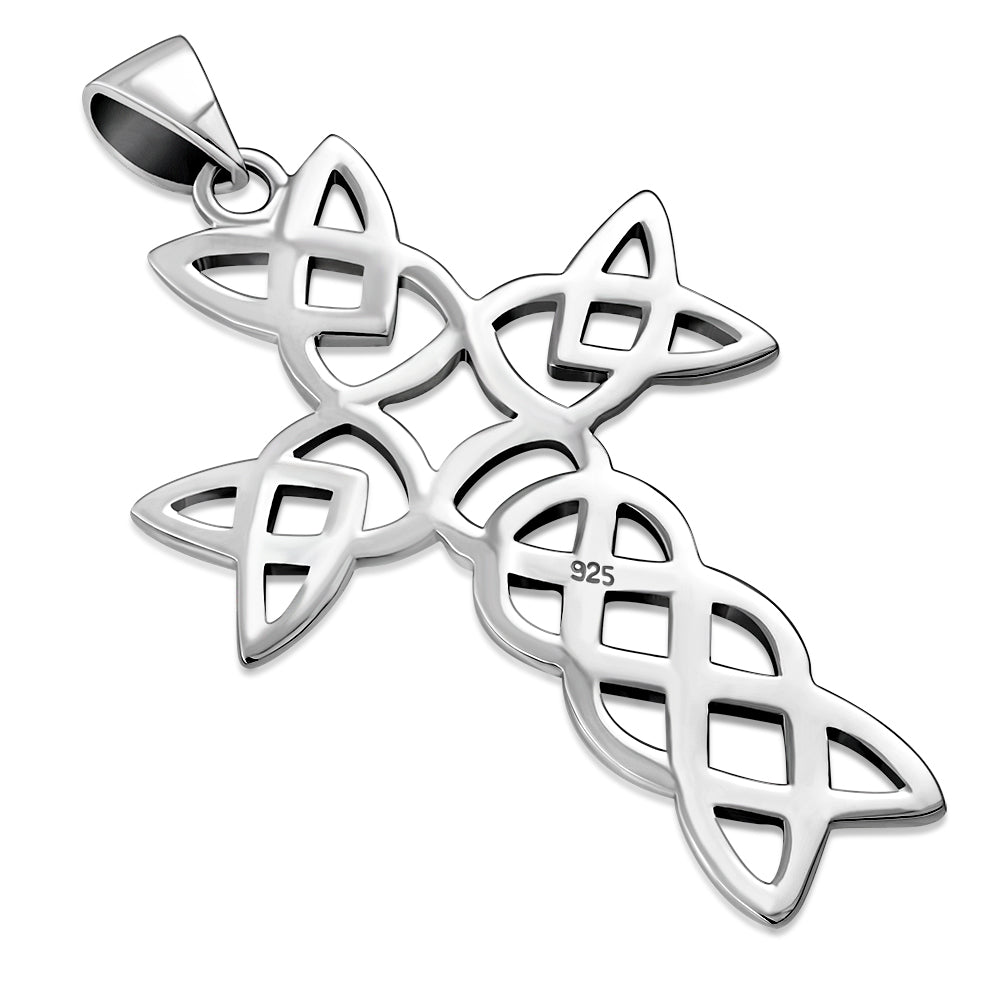 Large Celtic Knot Cross Silver Pendant