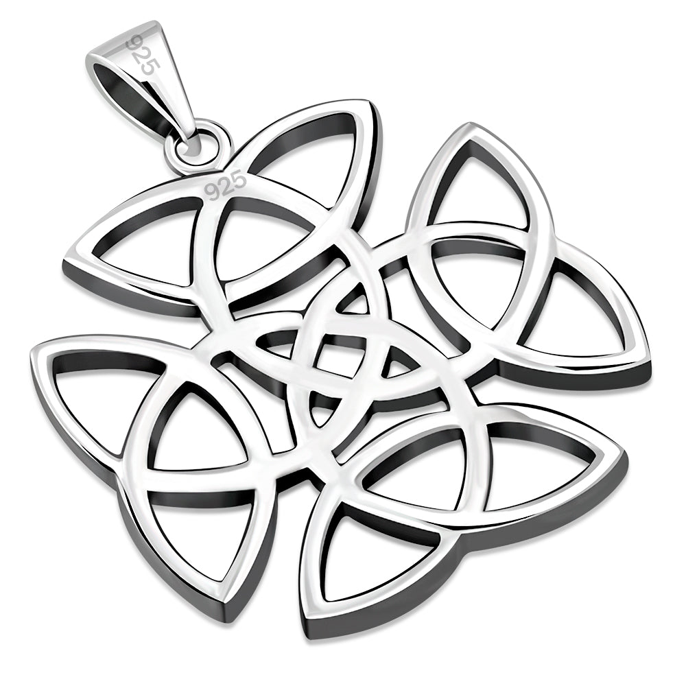 Large Celtic Trinity Knot Cross Silver Pendant