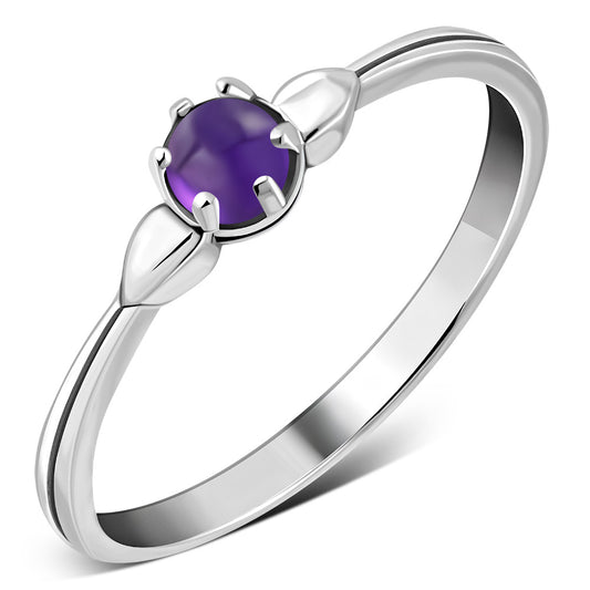 Six Prong Solitaire Amethyst Stone Sterling Silver Ring