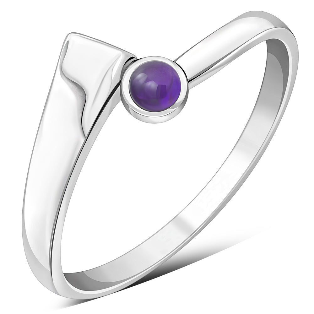 Simple Amethyst Stone Solid Silver Ring