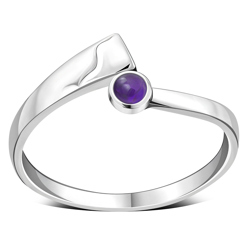 Simple Amethyst Stone Solid Silver Ring