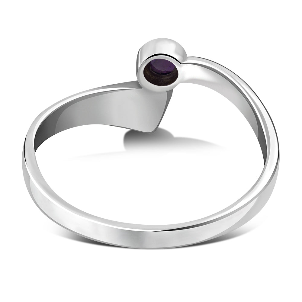 Simple Amethyst Stone Solid Silver Ring
