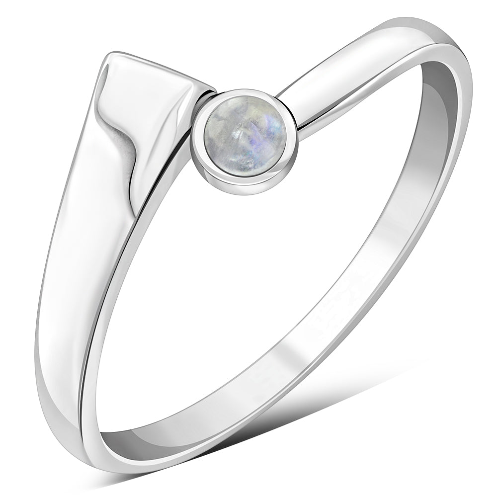 Simple Rainbow Moonstone Silver Ring