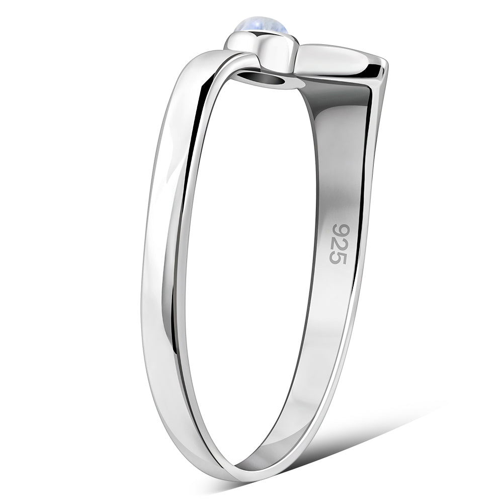Simple Rainbow Moonstone Silver Ring