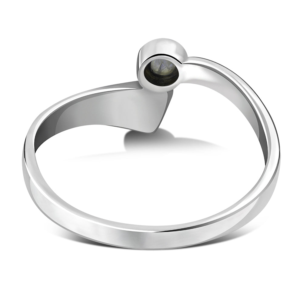 Simple Rainbow Moonstone Silver Ring