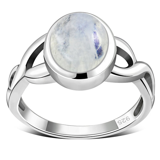Rainbow Moonstone Celtic Knot Silver Ring