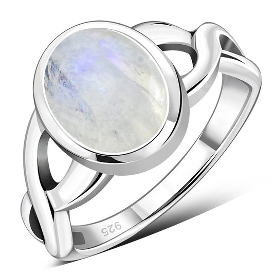 Rainbow Moonstone Celtic Knot Silver Ring