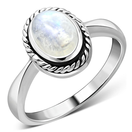 Rainbow Moonstone Sterling Silver Ring