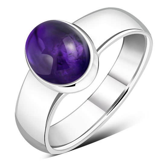 Amethyst Stone Silver Band Ring