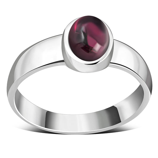 Garnet Stone Silver Band Ring
