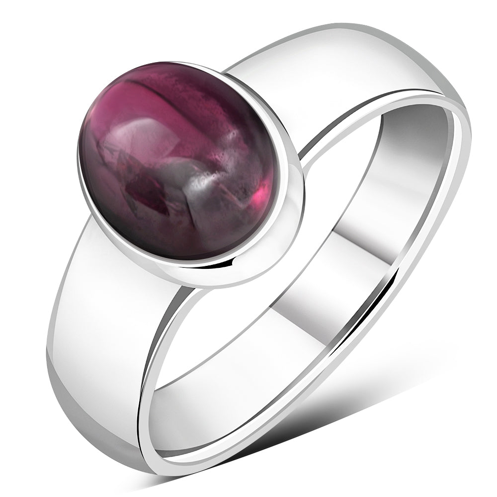 Garnet Stone Silver Band Ring