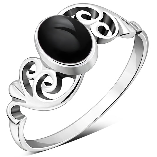 Aum Black Onyx Sterling Silver Ring