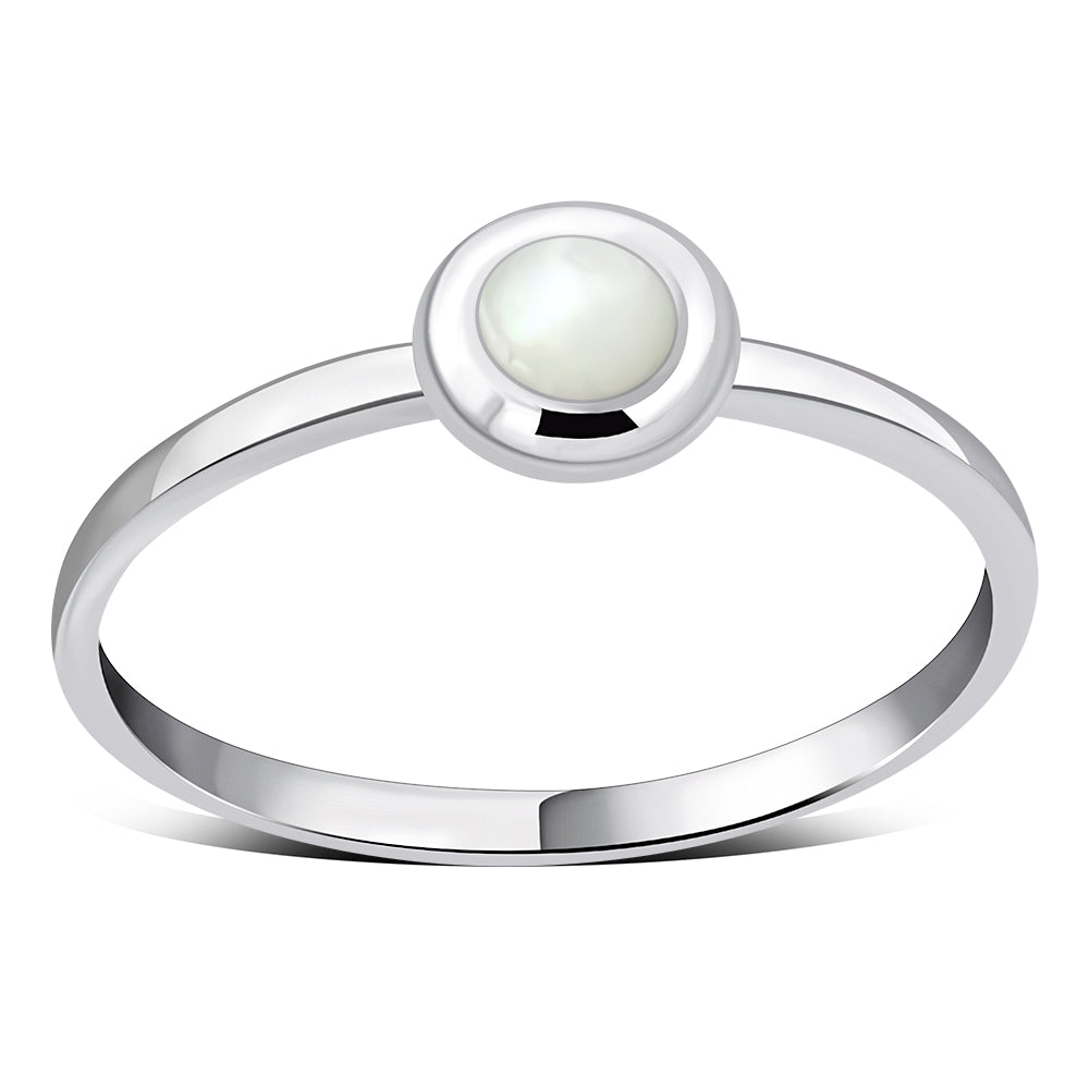Simple Round Mother of Pearl Silver Ring