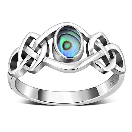 Abalone Sea Shell Celtic Knot Silver Ring