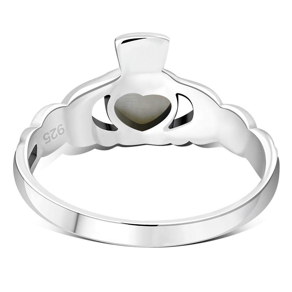 Mother of Pearl Irish Claddagh Silver Ring