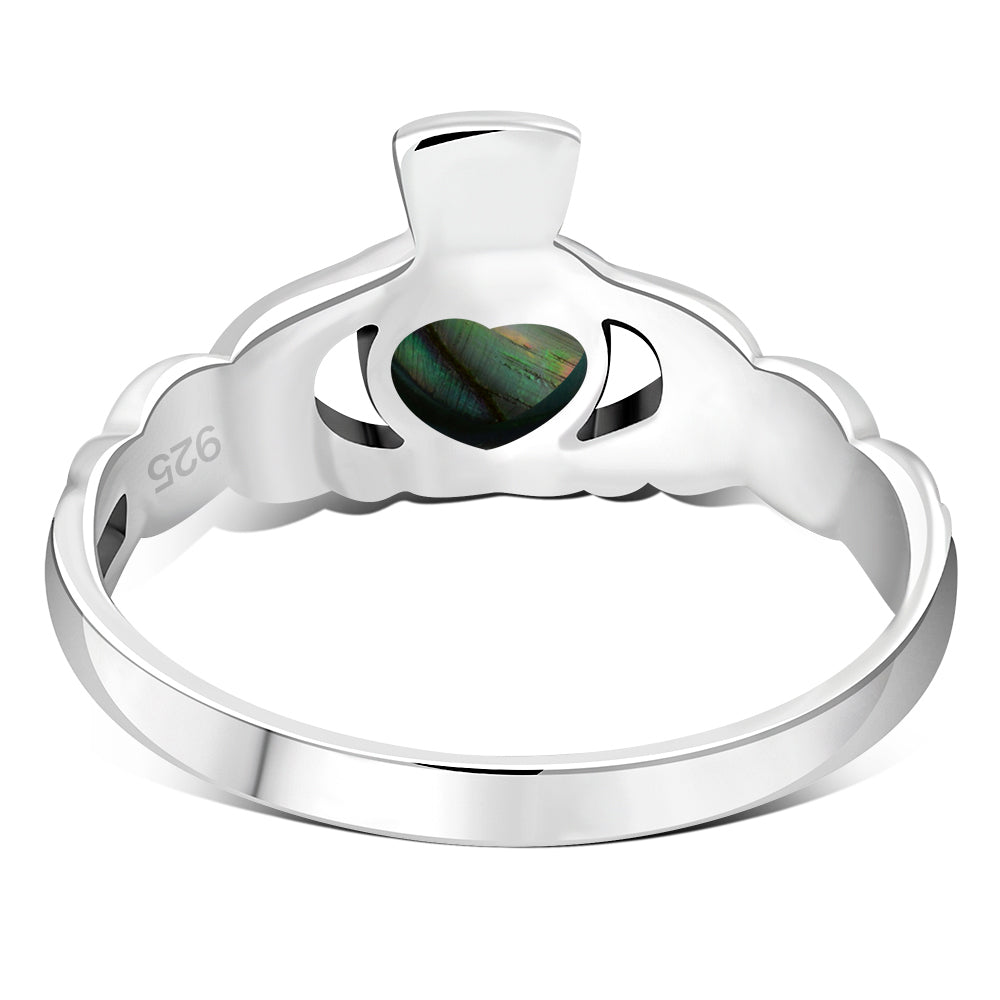 Abalone Shell Irish Claddagh Silver Ring